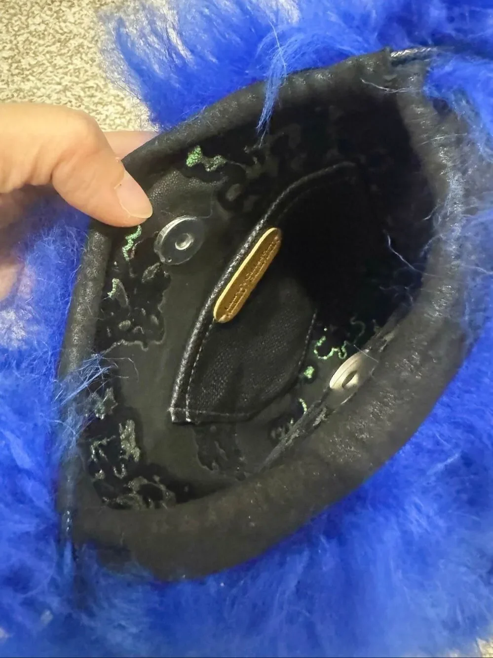 One of a kind! Unique Handmade Blue Real Curly Shearling Drawstring Bucket Bag